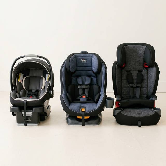 Tres tipos de sillas infantiles para taxi: silla de bebé grupo 0+, silla infantil grupo 1-2 y alzador grupo 2-3